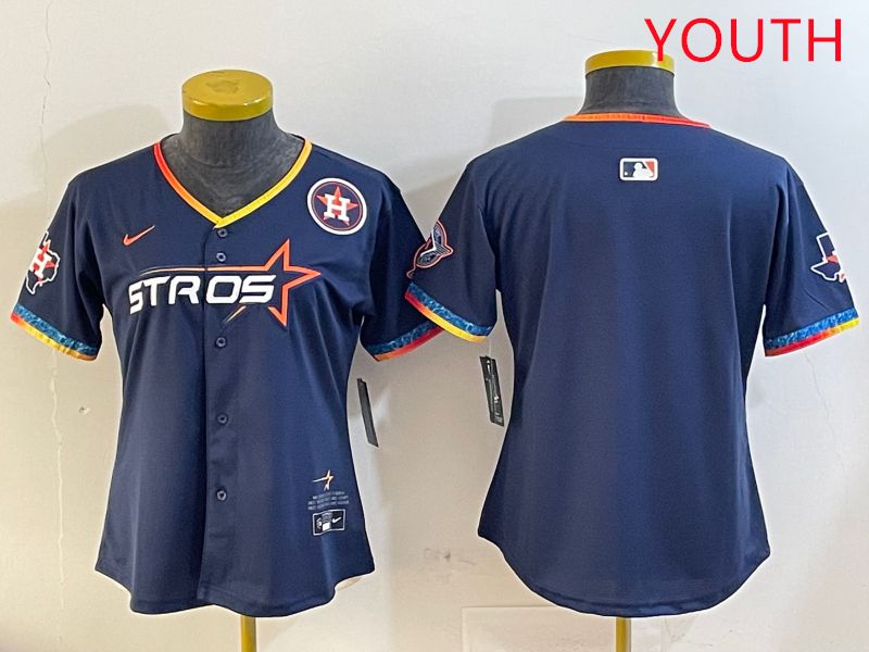 Youth Houston Astros Blank Drak Blue Fourth generation Joint Name 2025 Nike MLB Jersey style 2